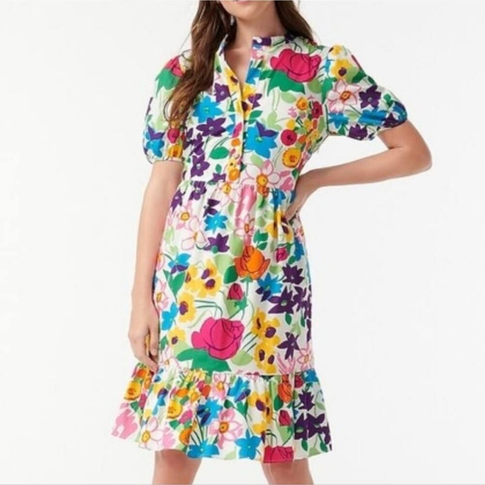 J Crew Vibrant Garden Puff Sleeve Dress 4